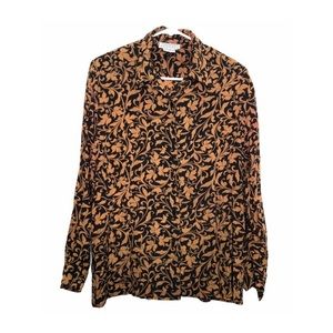 Vntage 90s Damask Floral Button Down Shirt Flowy S
